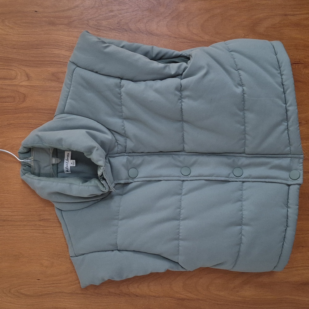 For Love & Lemons Mint Green Cropped Puffer Vest SM